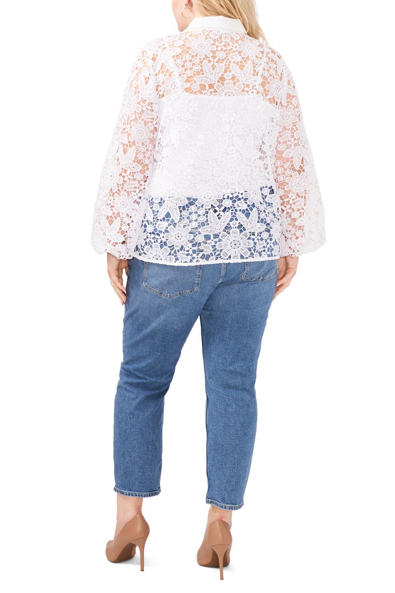 Eyelet Balloon Sleeve Button-Up Blouse, Alternate, color, ULTRA WHITE