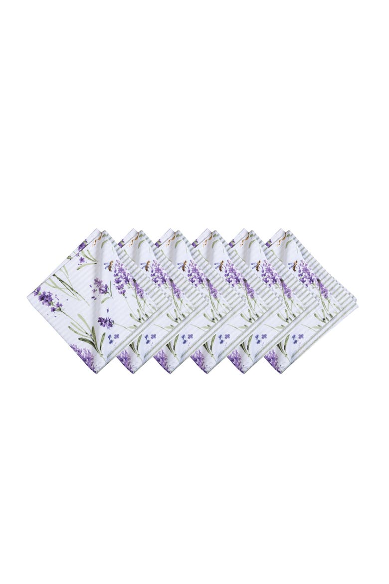 Lavender Fields Reversible Graphic Print Machine Washable Napkins Set of 6, Main, color, Purple