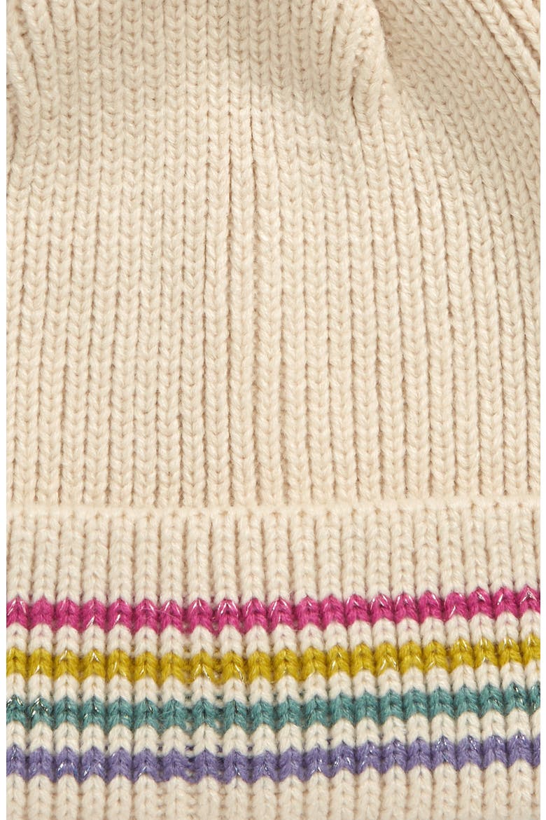 Metallic Stripe Faux Fur Pompom Beanie, Alternate, color, IVORY COMBO