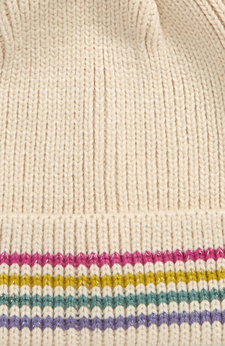 BP. Metallic Stripe Faux Fur Pompom Beanie, Alternate, color, 