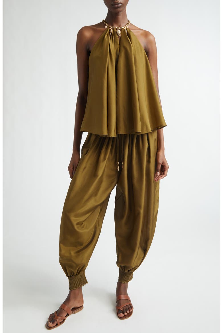 Mahon Silk Habutae Halter Top, Alternate, color, OLIVE