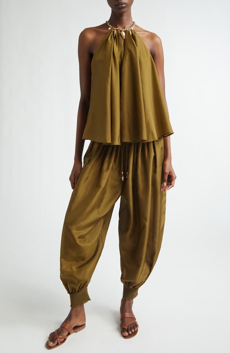 Zimmermann Mahon Silk Habutae Halter Top, Alternate, color, Olive