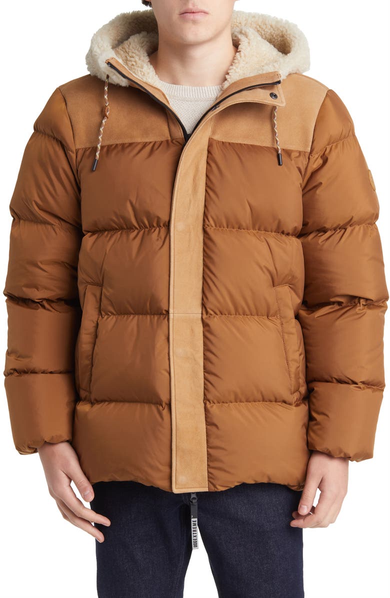 UGG<sup>®</sup> Shasta Genuine Shearling Wind & Water Resistant 700 Fill Power Down Puffer Jacket, Alternate, color, 