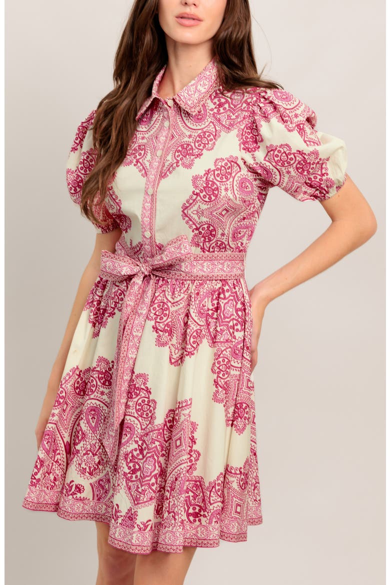 Printed Minidress, Alternate, color, OFF WHITE/ PINK