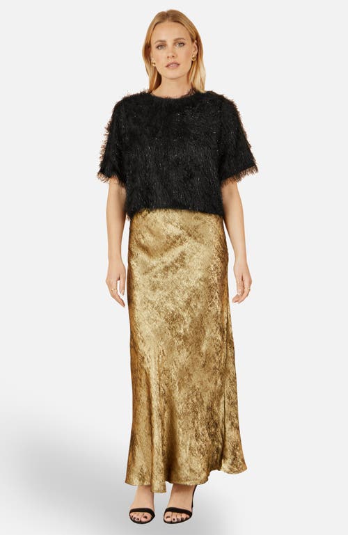 Yumi Satin Midi Skirt In Gold