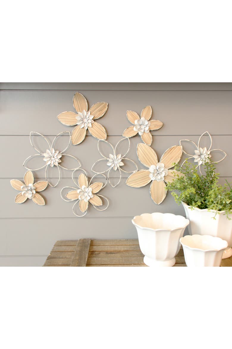 Metal 36 in. Gold Wire Floral Wall Decor, Alternate, color, Gray