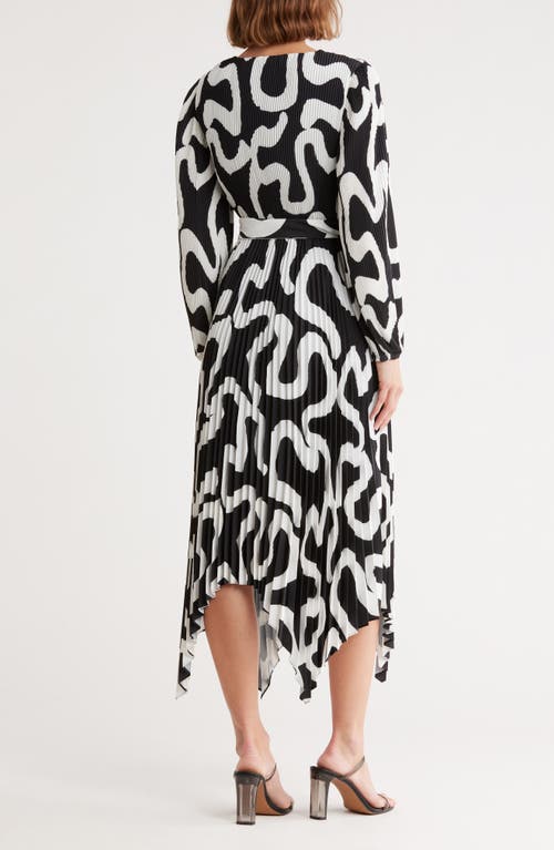 Milly Liora Ink Print Long Sleeve Pleated Midi Dress In Black