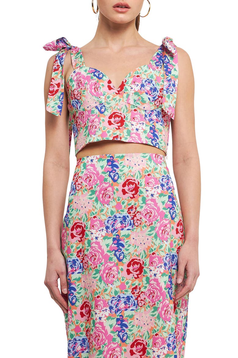 Floral Print Crop Tank, Main, color, CORAL MULTI