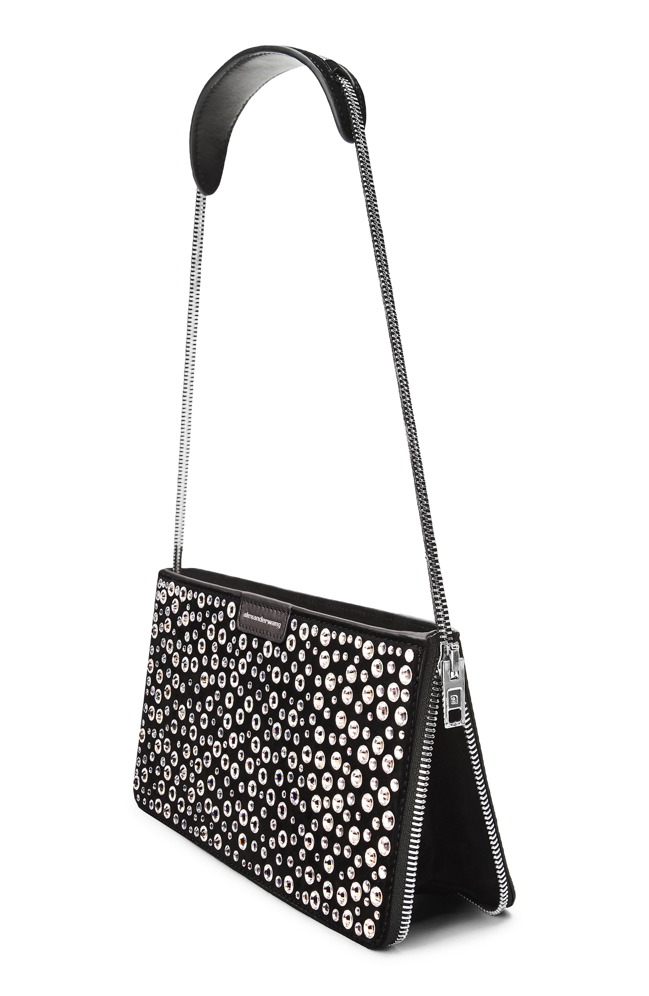 Alexander Wang Siren Pochette Crystal Embellished Leather Shoulder Bag, Alternate, color, Black