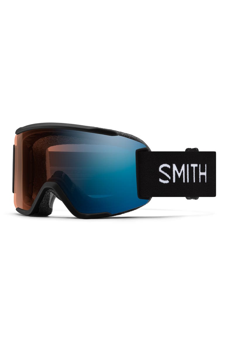 Squad Small Fit ChromaPop™ Low Bridge Snow Goggles, Main, color, BLACK / BLUE MIRROR
