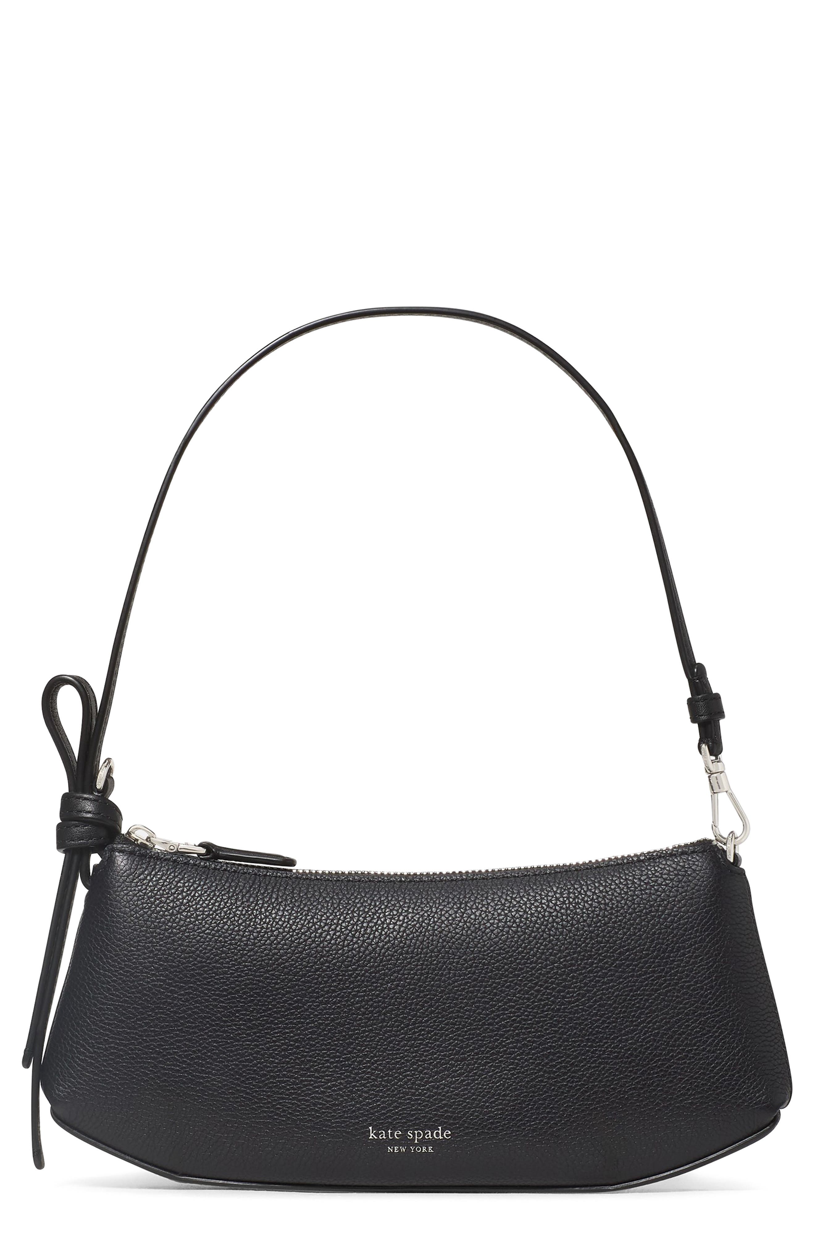 Kate Spade New York loop pebble leather shoulder bag, Main, color, Black