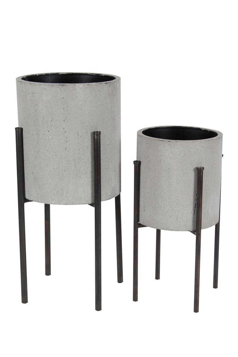 Light Gray Metal Modern Planter - Set of 2, Main, color, GREY