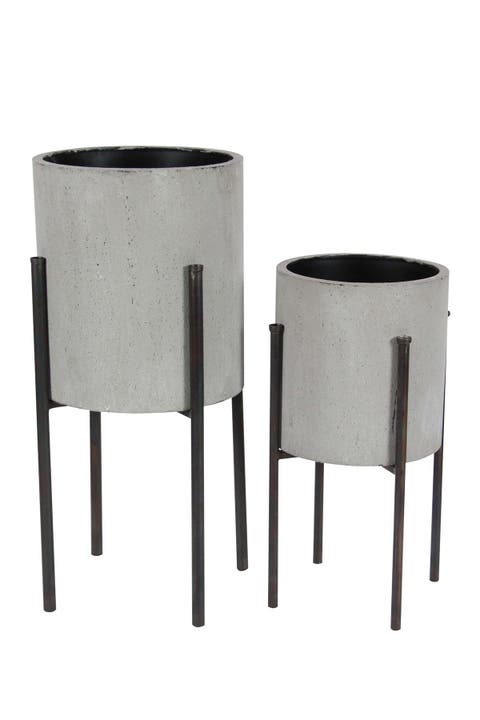 Light Gray Metal Modern Planter - Set of 2