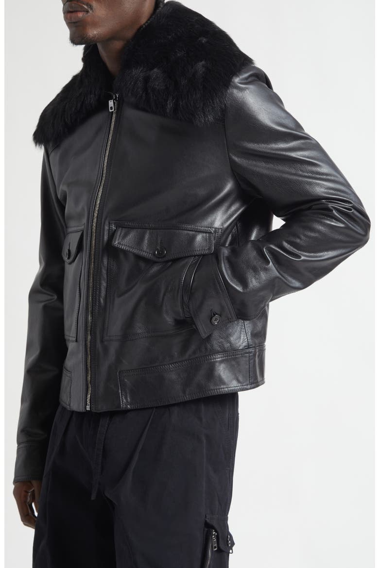 Leather Jacket with Genuine Shearling Collar, Alternate, color, NERO