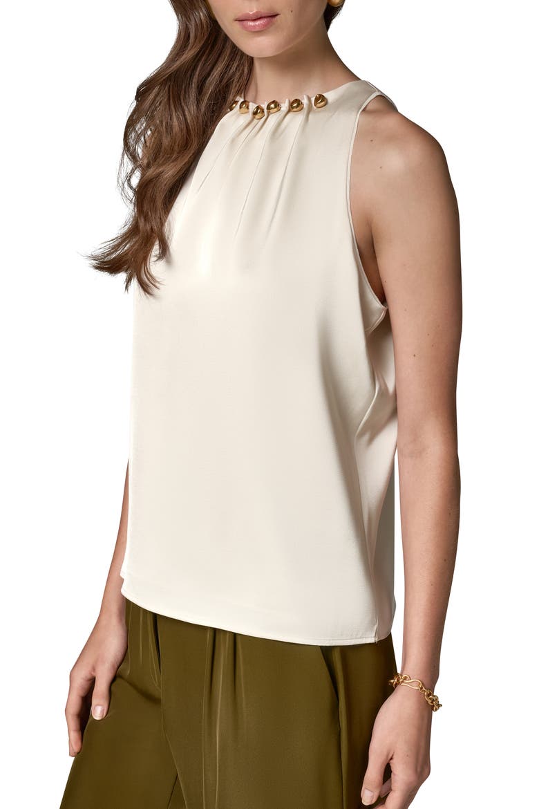 Hardware Neck Satin Blouse, Alternate, color, IVORY
