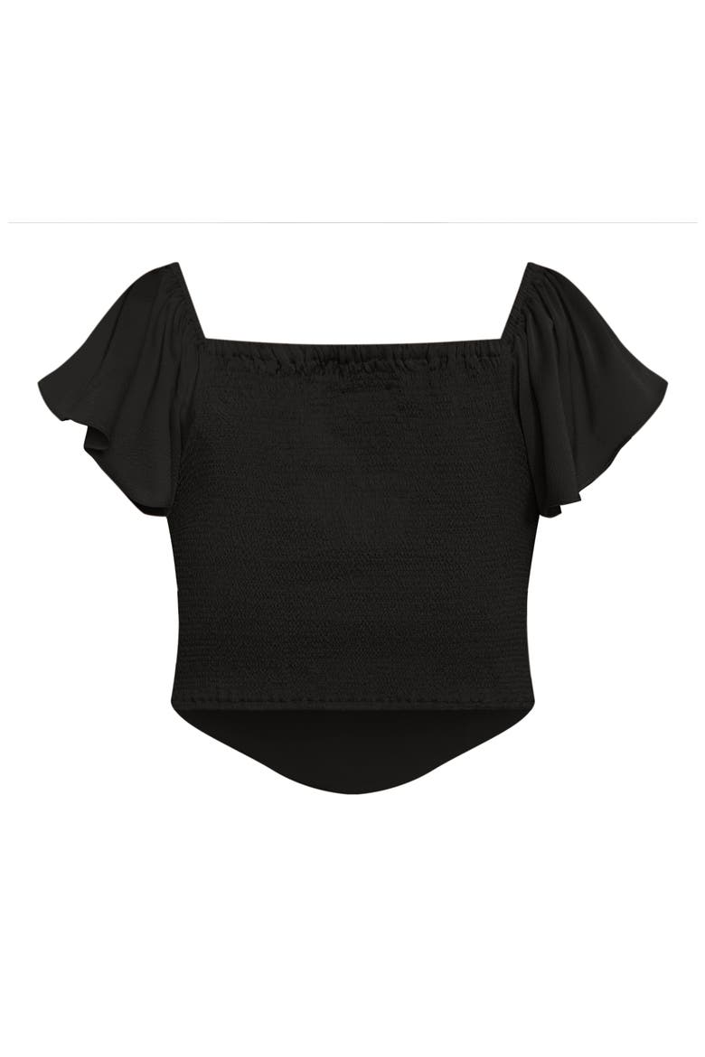 Mae Ruffle Off the Shoulder Crop Top, Alternate, color, BLACK