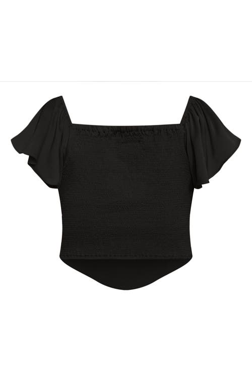 City Chic Mae Ruffle Off The Shoulder Crop Top In Black