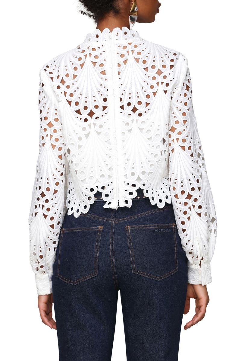 Avec Les Filles Eyelet Embroidery Long Sleeve Crop Shirt, Alternate, color, 