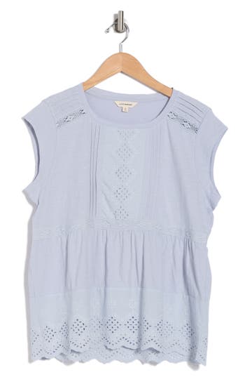 Lucky Brand Embroidered Peplum Top In Zen Blue