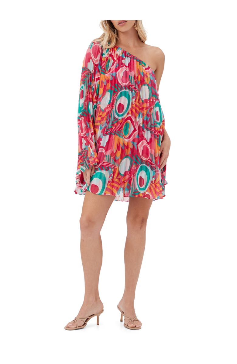 Trina Turk One Shoulder Pleated Narbonne Dress, Main, color, Multi