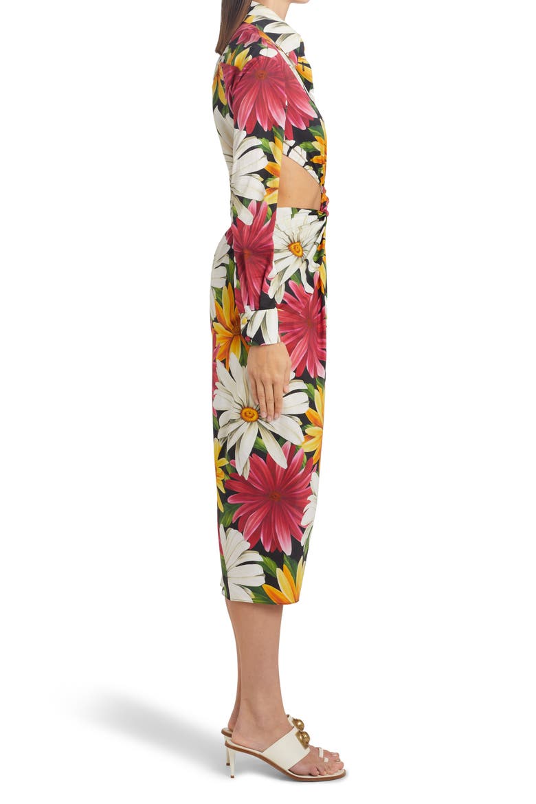 Abito Floral Long Sleeve Stretch Cotton Shirtdress, Alternate, color, BLACK 1