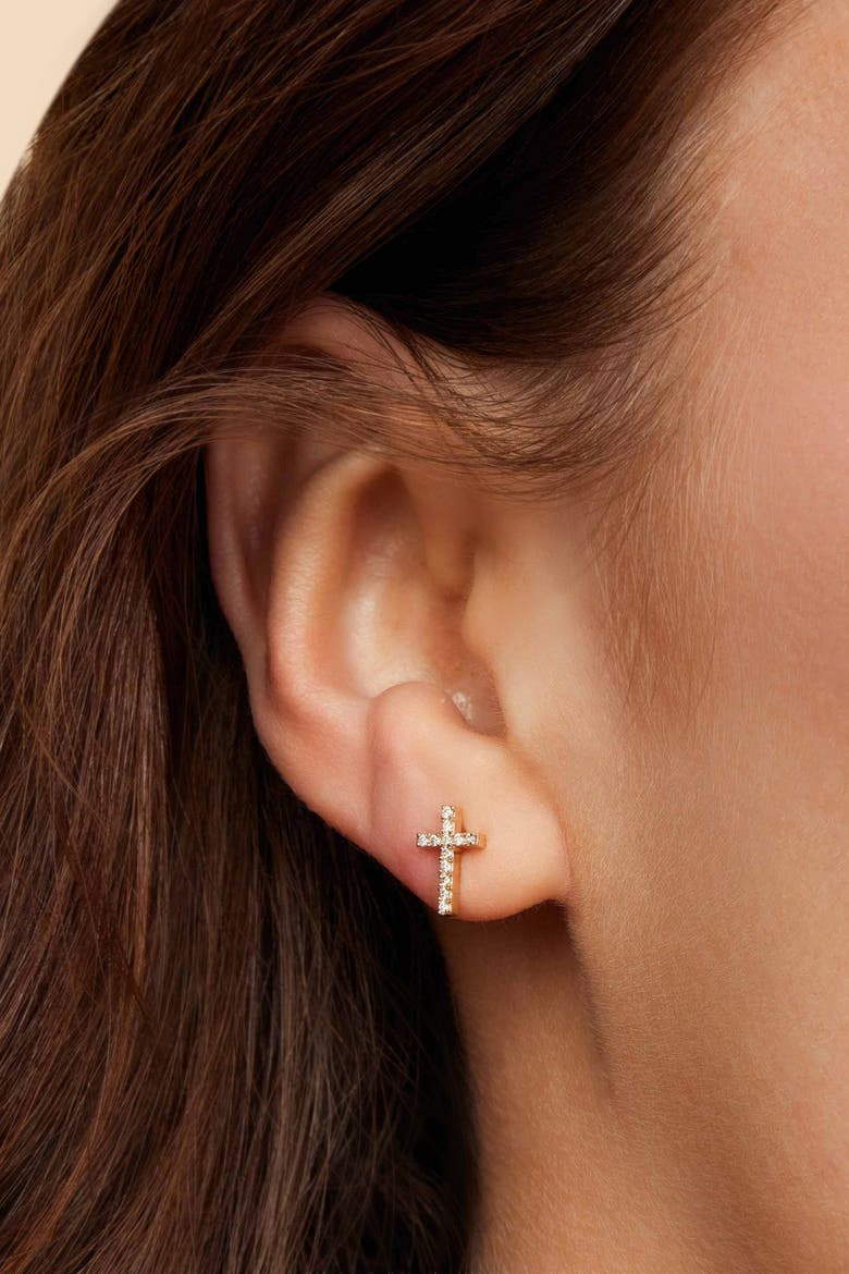 14K Yellow Gold Faith Diamond Studs, Alternate, color, Yellow Gold