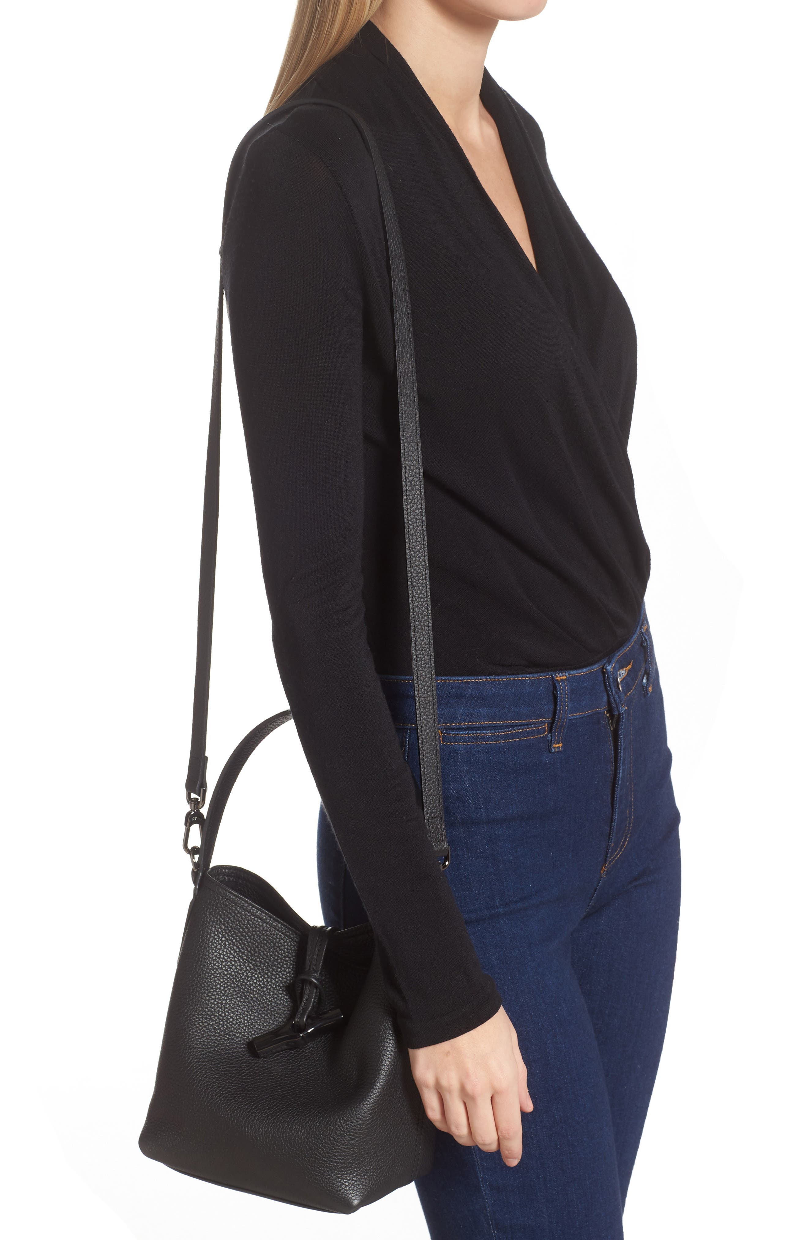 Longchamp Roseau Essential Leather Bucket Bag, Alternate, color, 