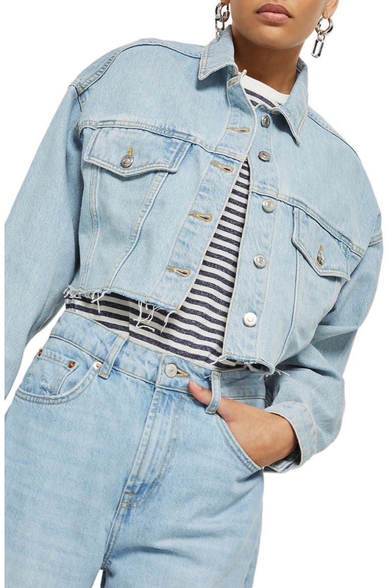 Bleached Cutoff Denim Jacket, Main, color, LIGHT DENIM