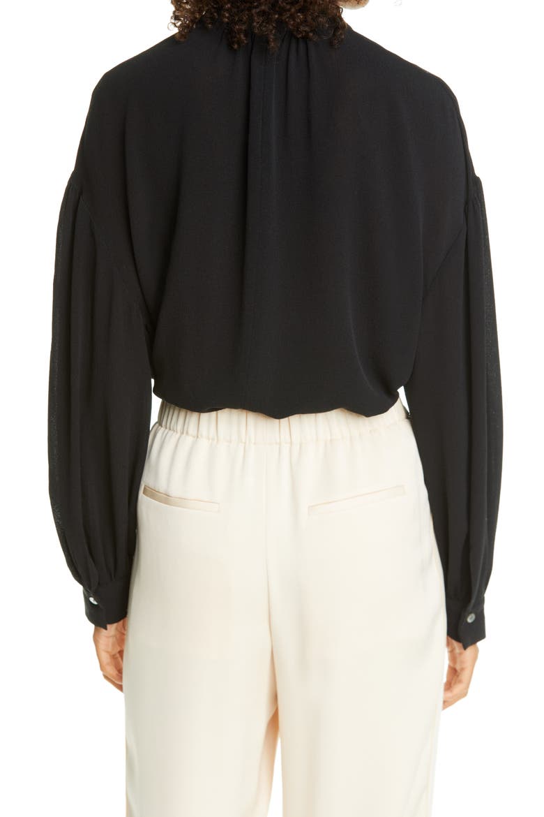 Shirred Mock Neck Silk Top, Alternate, color, BLACK