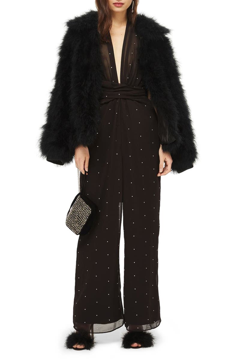 Topshop Crystal Embellished Halter Jumpsuit, Main, color, 