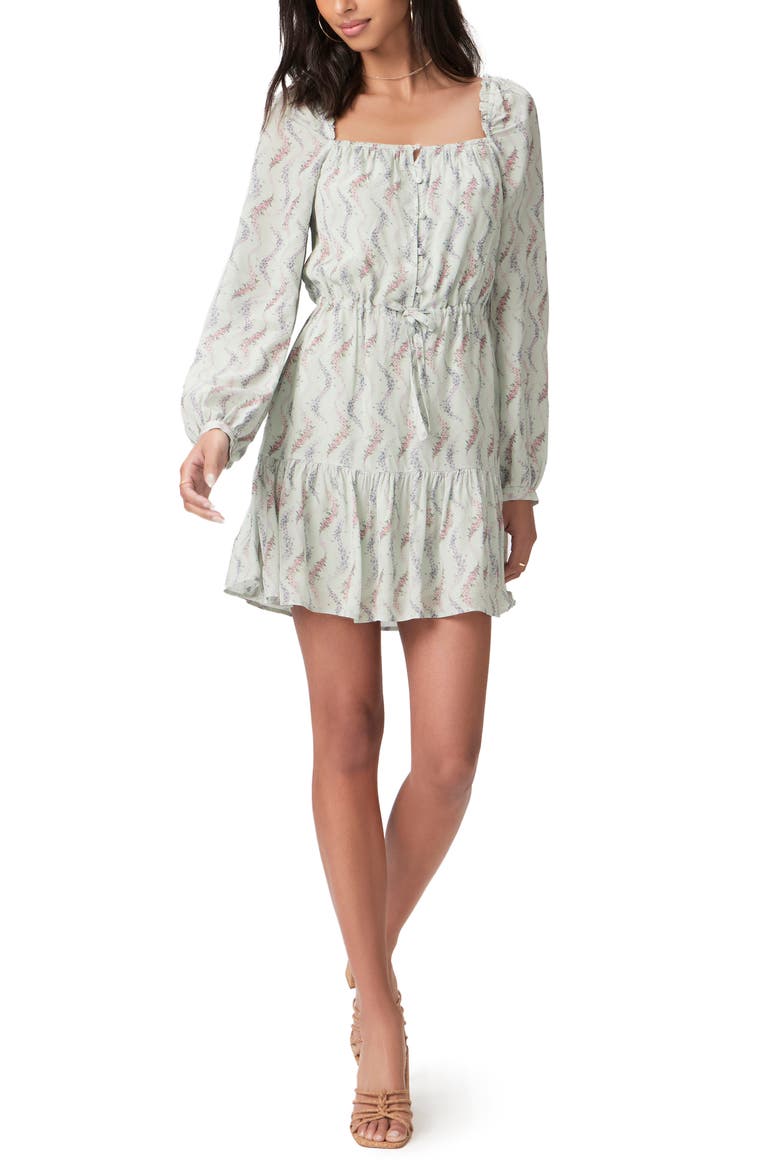 Marjie Floral Long Sleeve Minidress, Main, color, DUSTY SAGE MULTI