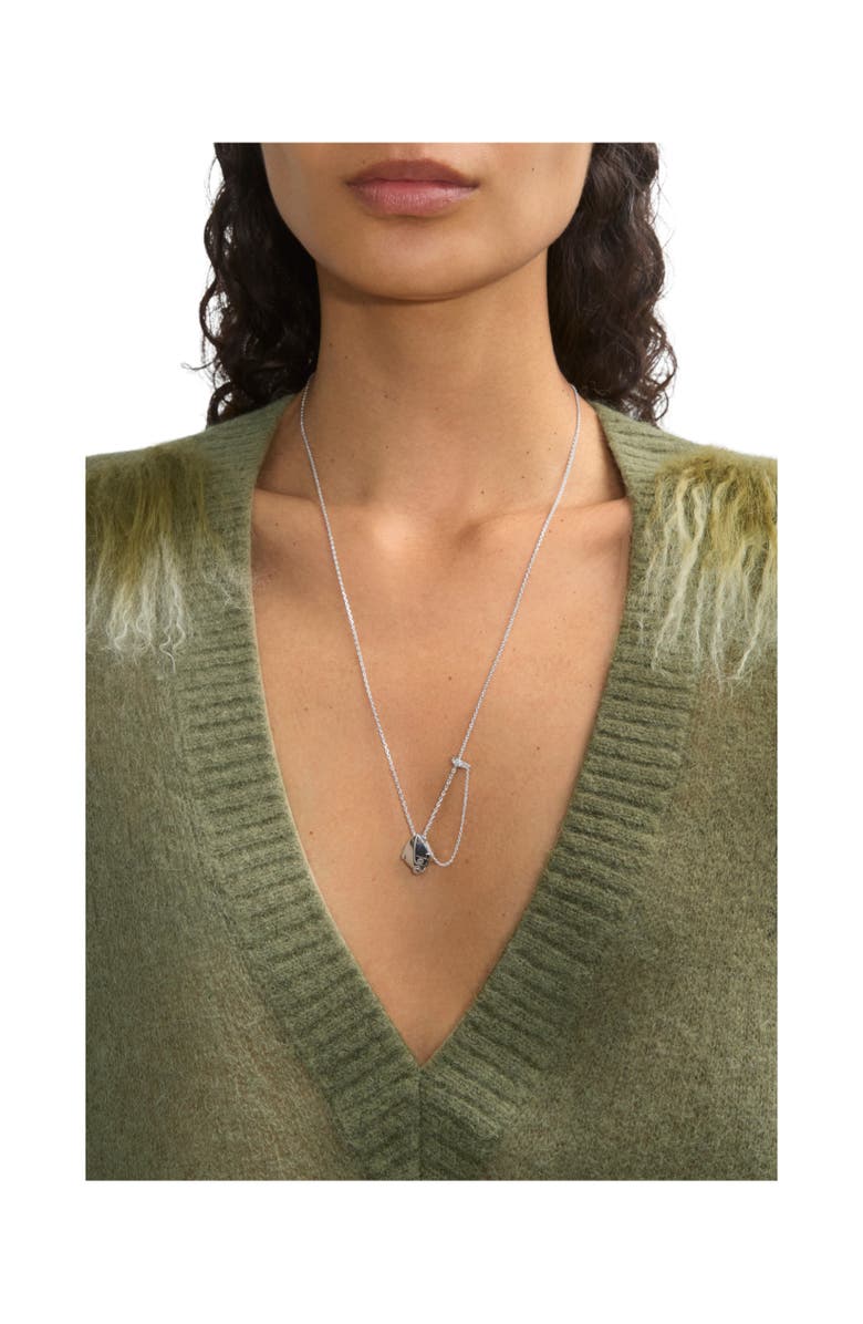 Burberry Onyx Shield Pendant Necklace, Alternate, color, Silver/Black/Clear