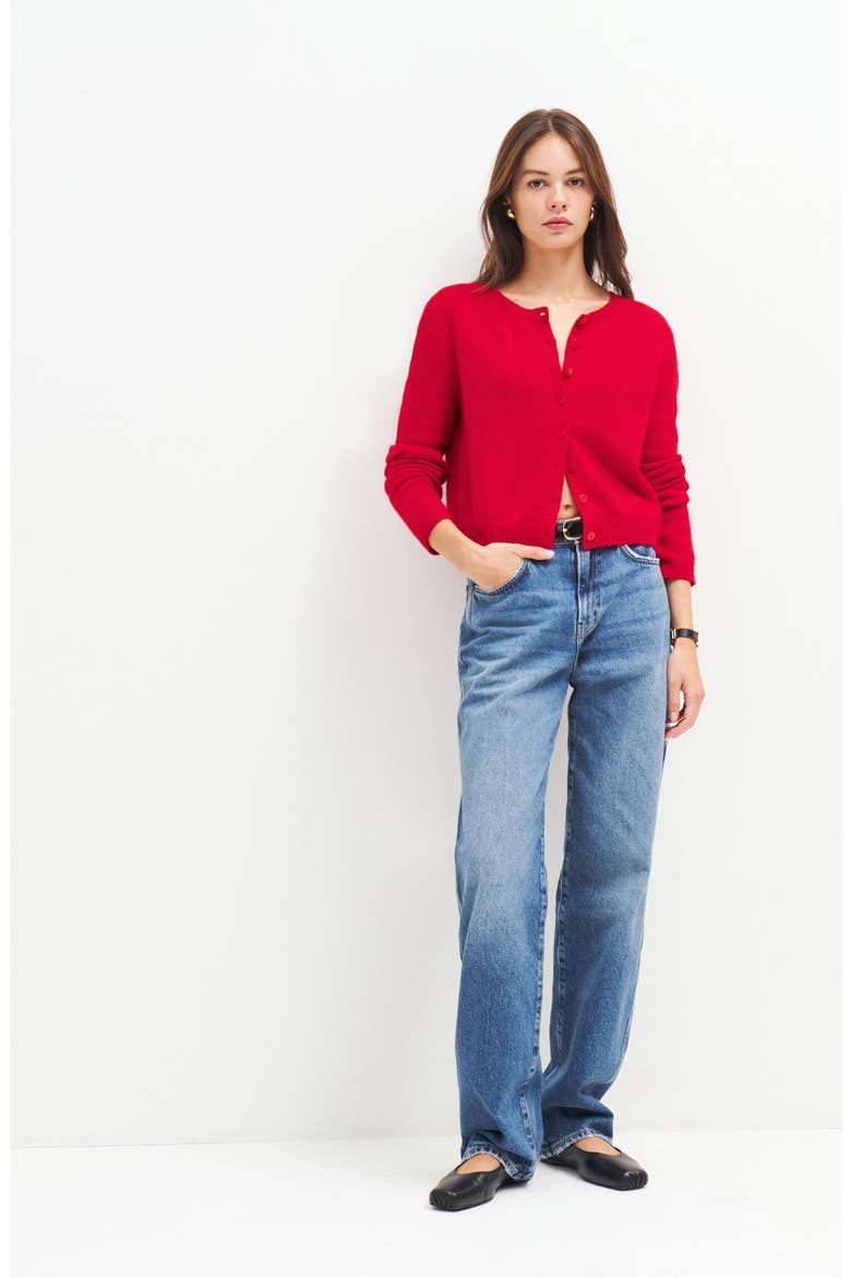 Clara Cashmere Crew Cardigan, Alternate, color, CHERRY