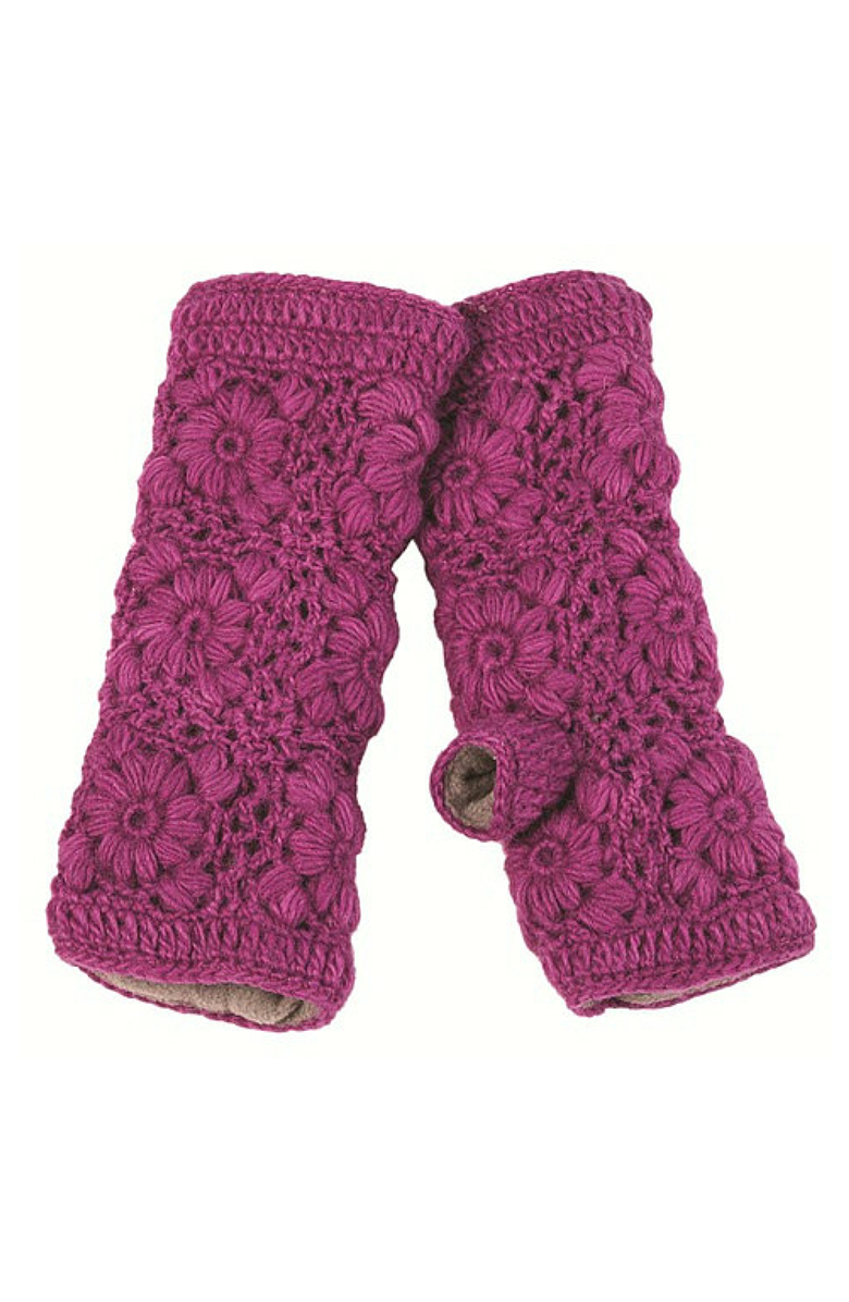 Nirvanna Designs Flower Crochet Handwarmers, Alternate, color, Black