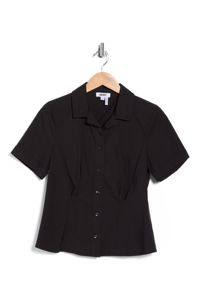 Short Sleeve Stretch Cotton Poplin Button-Up Shirt, Alternate, color, BLACK