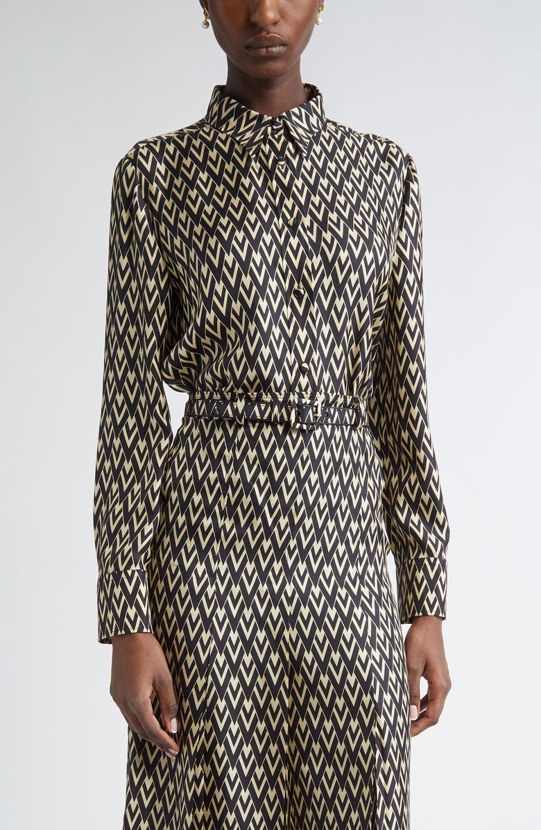 Valentino Garavani Toute la V Silk Twill Button-Up Shirt, Main, color, 