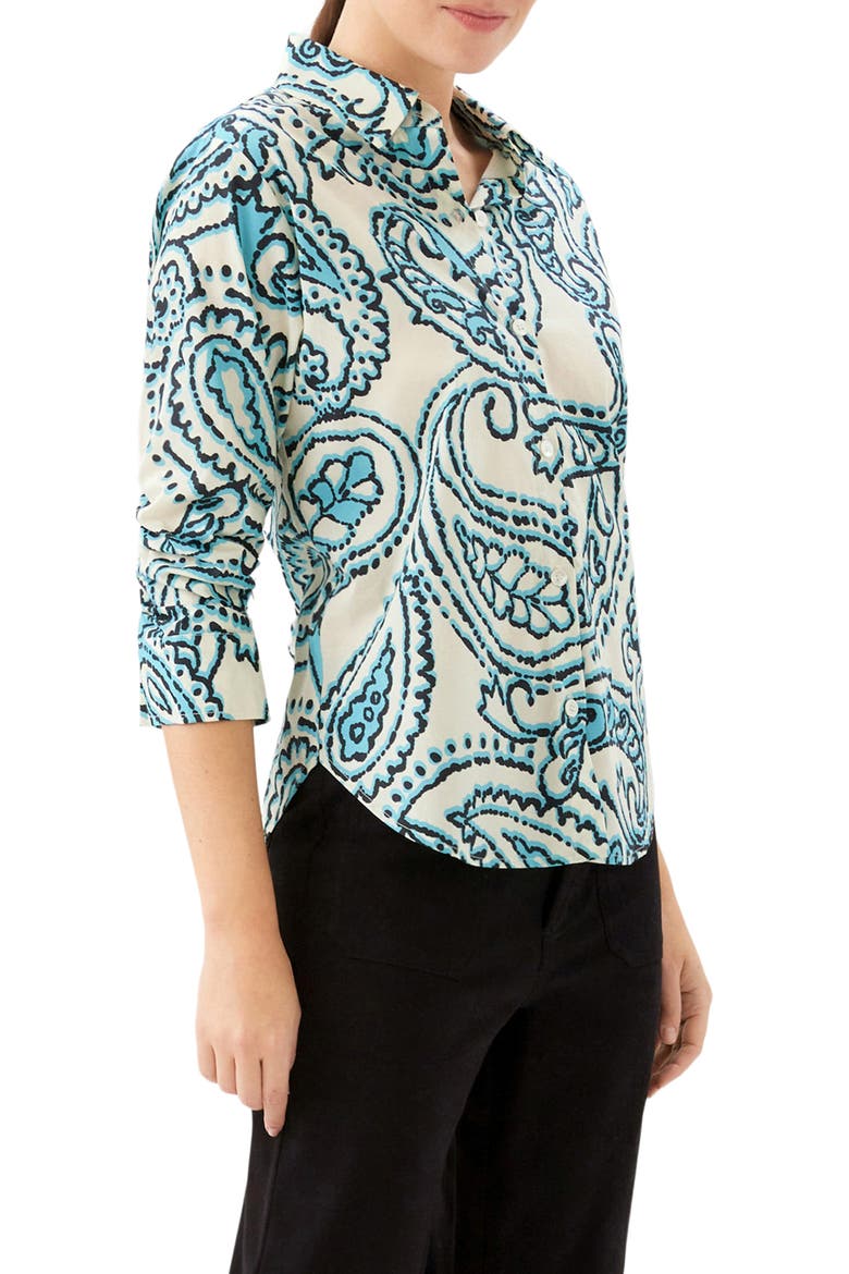 Ruched Sleeve Shirt, Alternate, color, IVORY/ BLUE PRINT