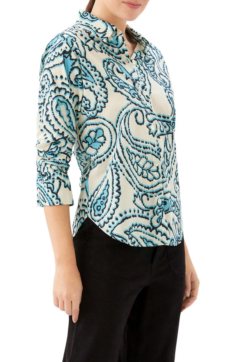 Karen Kane Ruched Sleeve Shirt, Alternate, color, Ivory/ Blue Print