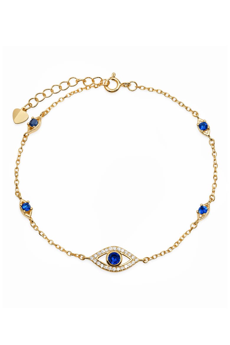 Cubic Zirconia Evil Eye Station Bracelet, Main, color, GOLD/ BLUE