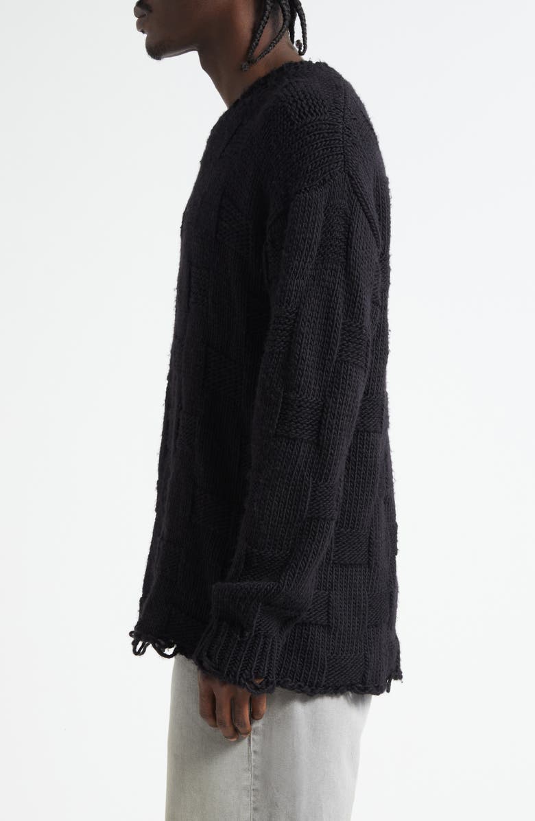 Golden Goose Journey Distressed Checkerboard Wool Sweater, Alternate, color, Black