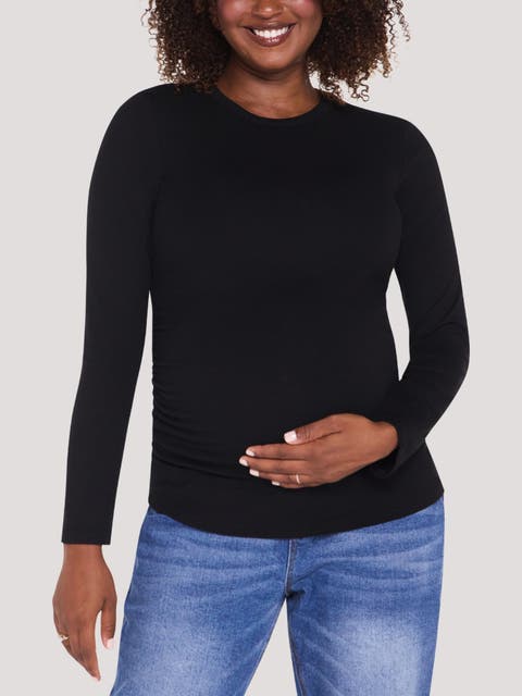 Crew Neck Long Sleeve Side Ruched Top