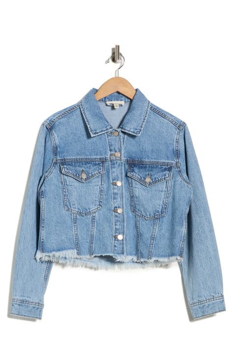 Fray Hem Crop Denim Trucker Jacket