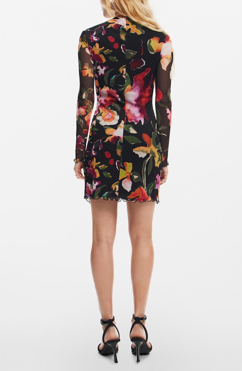 Desigual Floral Ruched Long Sleeve Minidress, Alternate, color, 