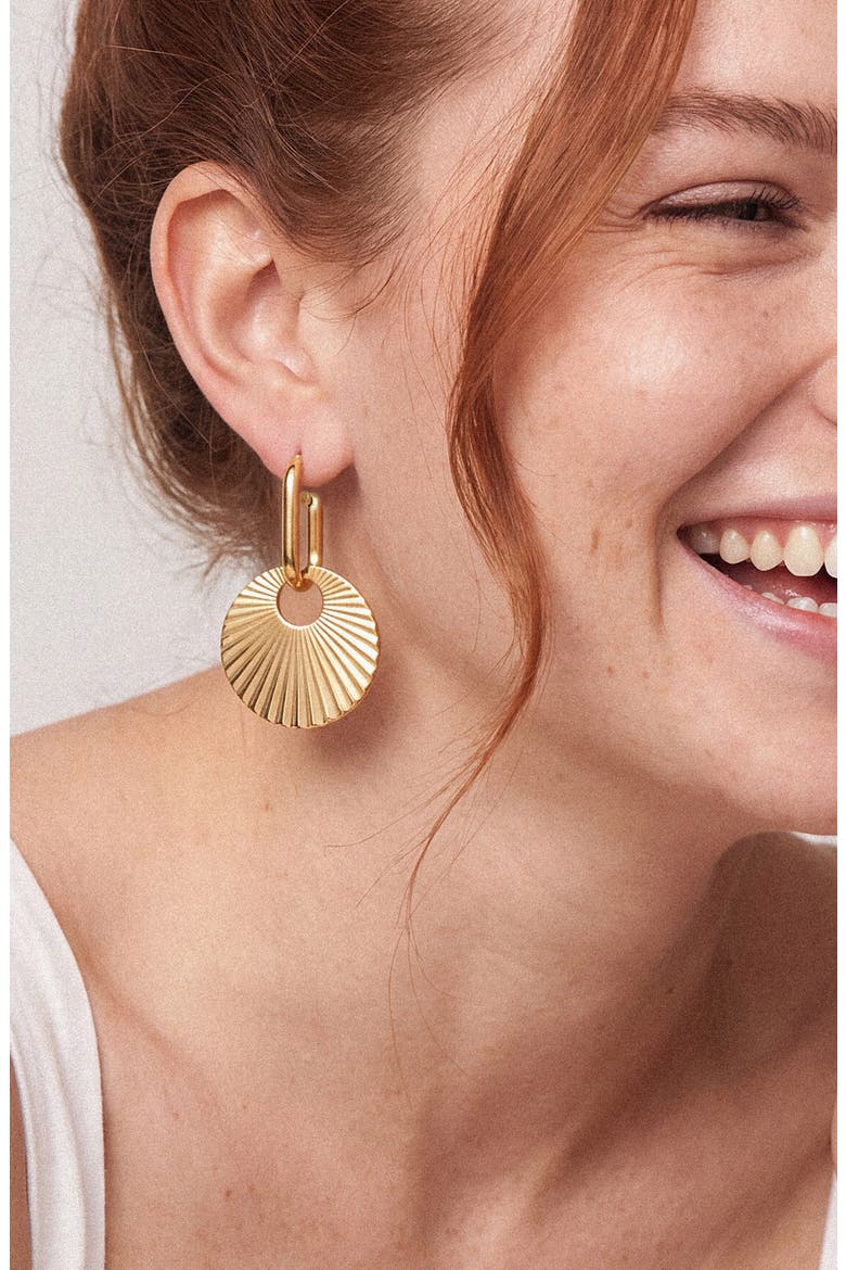 Pleated Circle Drop Earrings, Alternate, color, GOLD