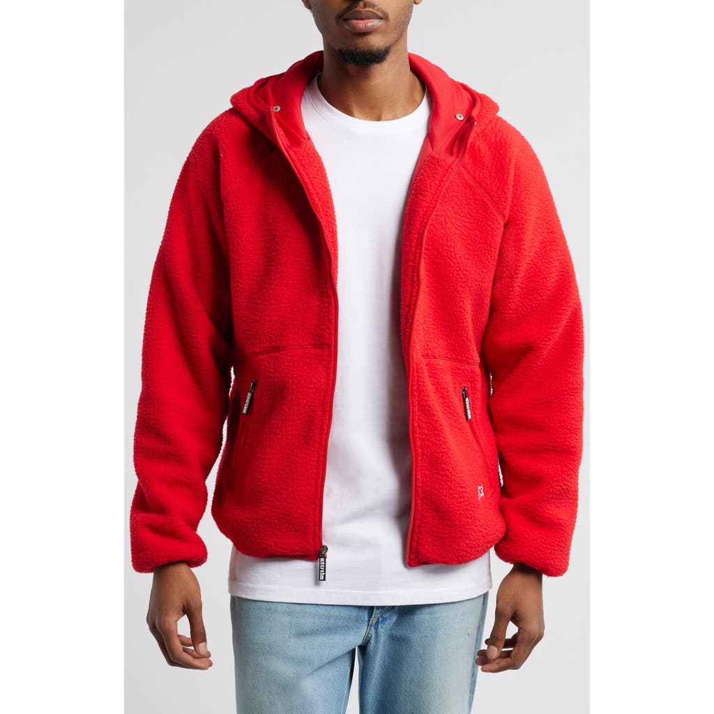Icecream Grin Front Cotton Fleece Zip Hoodie In Racing Red