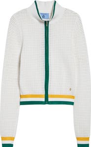 ST. JOHN Geometric Point Open Knit Zip-Up Jacket