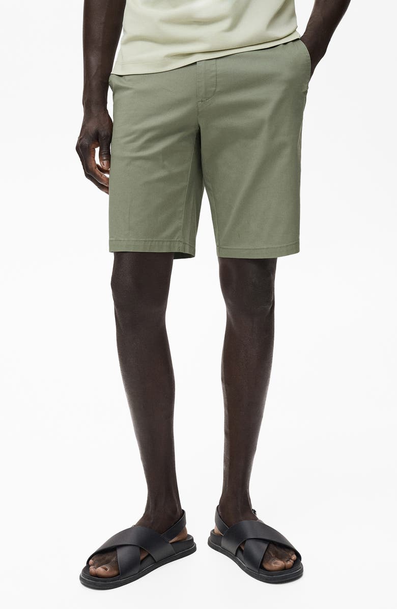 MANGO Flat Front Stretch Cotton Bermuda Shorts, Main, color, Green