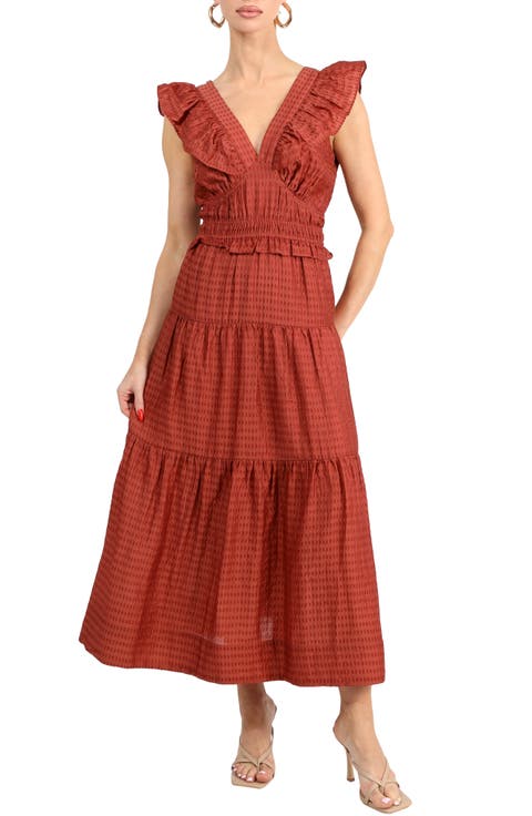 Ennie Textured Tiered Midi Dress