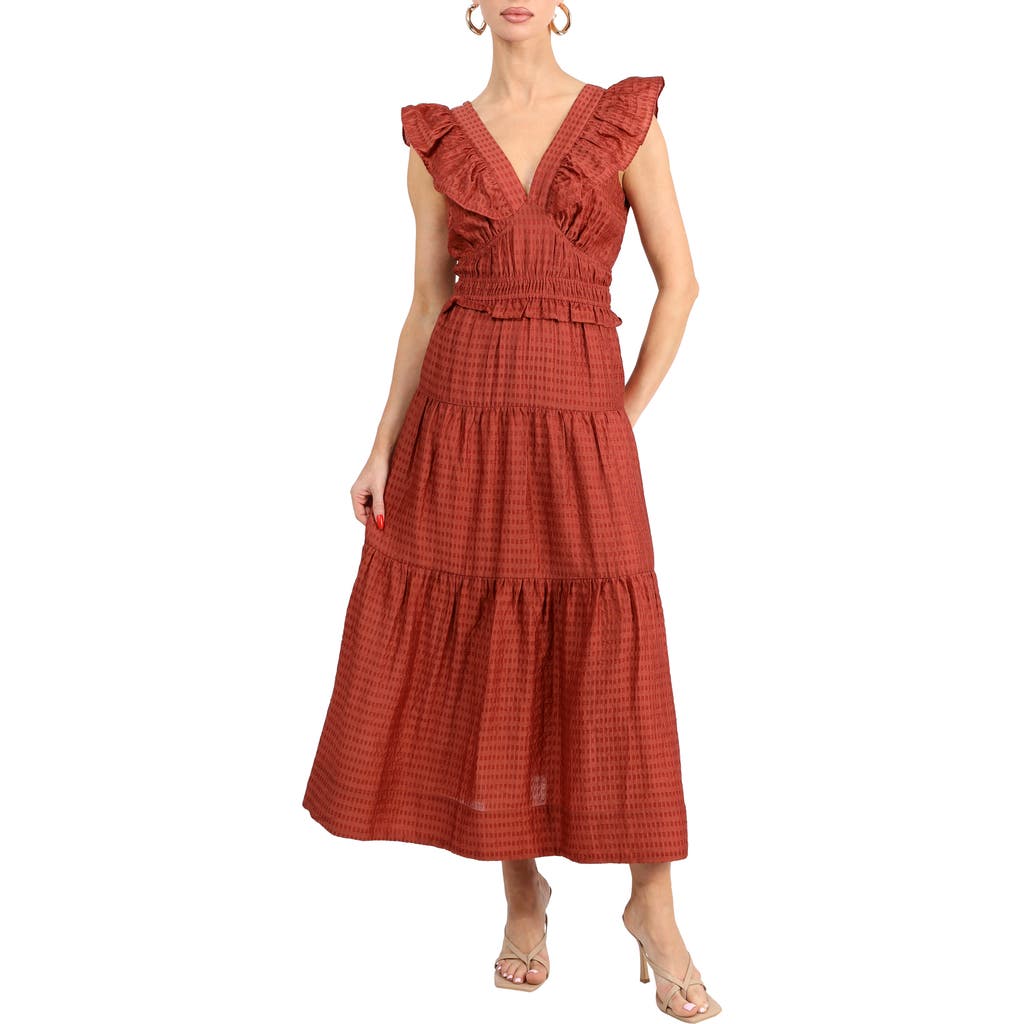 ADELYN RAE ADELYN RAE ENNIE TEXTURED TIERED MIDI DRESS