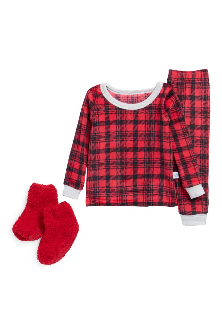 Velour Pajamas & Socks Set, Main, color, RED